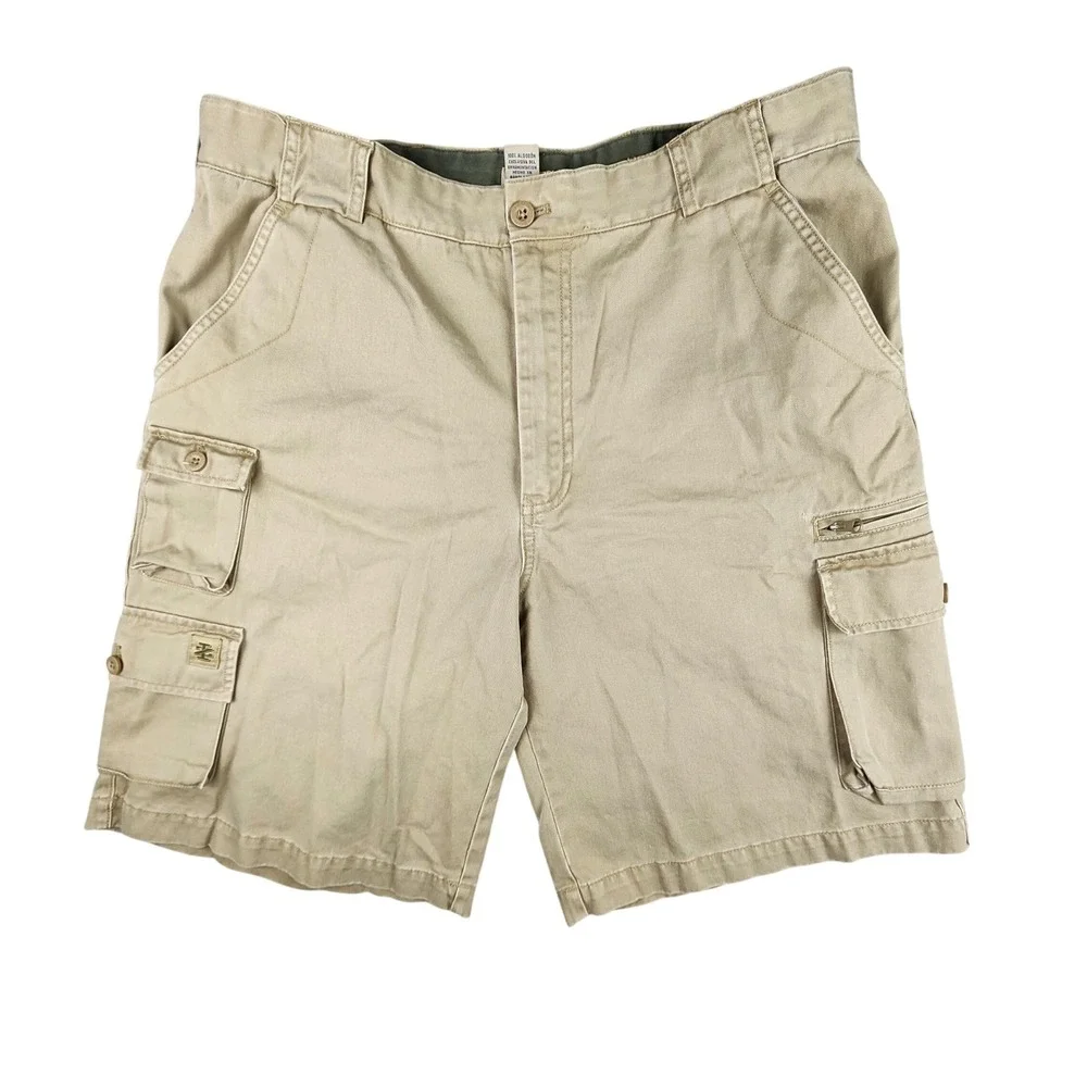 IZOD Cargo Shorts Mens 38 Khaki Tan Cotton Casual Utility Outdoor Hiking Camping